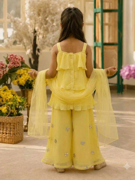 Devils N Angels Yellow Layered Sharara Set for Baby Girls Wedding Wear 0–6 Months | Jaipur
