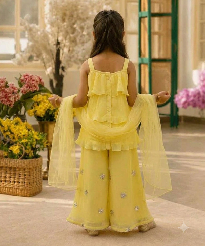 Devils N Angels Yellow Layered Sharara Set for Baby Girls Wedding Wear 0–6 Months | Jaipur