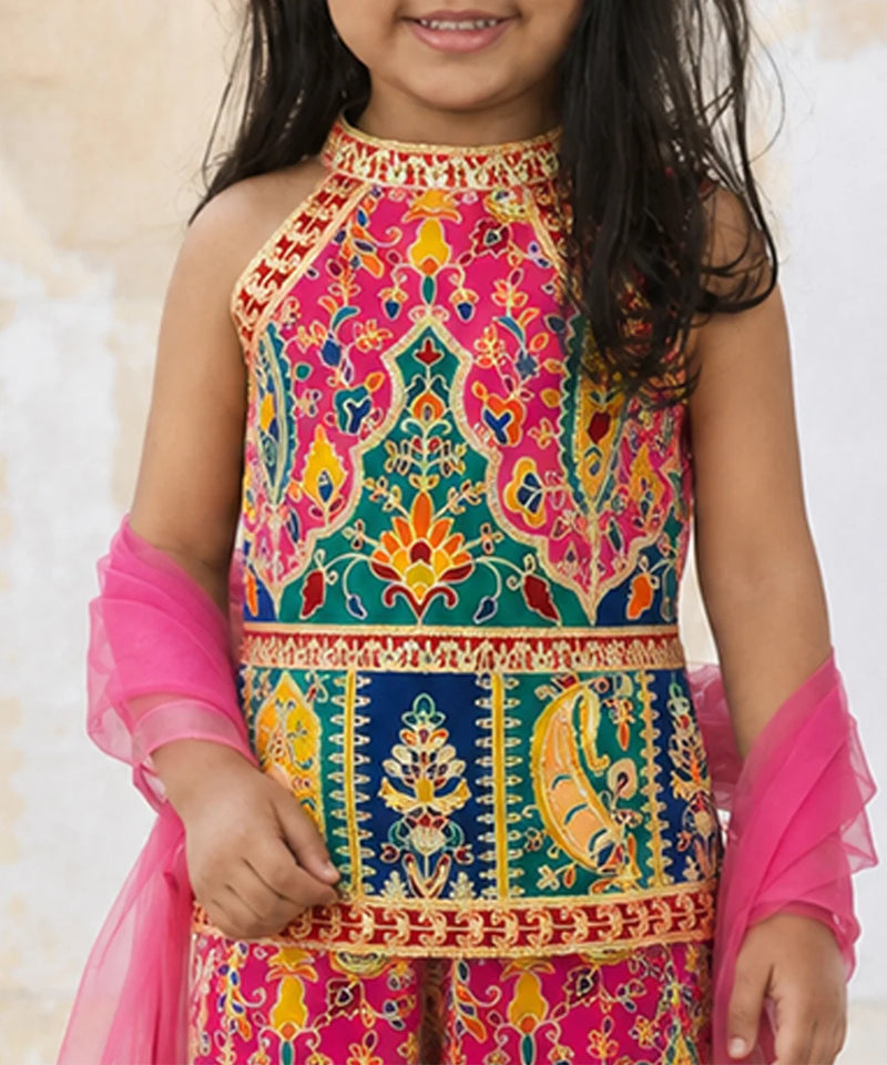 Girls multi color top pant set for wedding