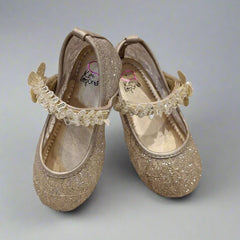 Gold glitter girls' dress flats with butterfly and sequin strap, Jaipur, ages 1–8 years
