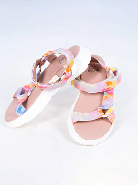 Kids' pastel rainbow print open-toe sandals for girls featuring cushioned insole, Jaipur