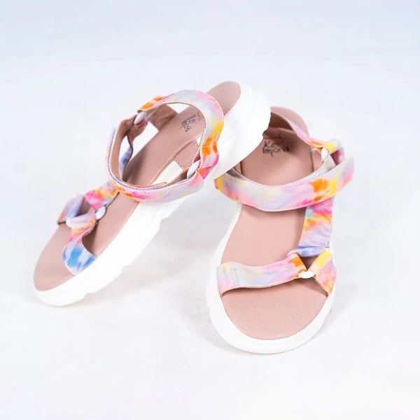 Kids' pastel rainbow print open-toe sandals for girls featuring cushioned insole, Jaipur