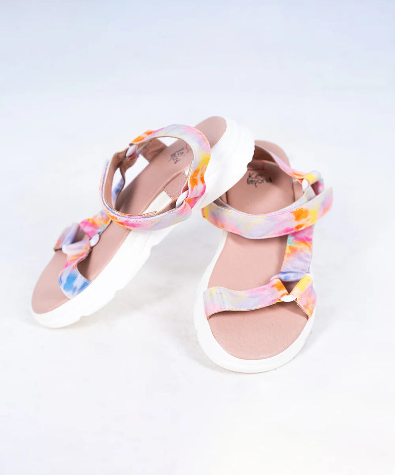 Kids' pastel rainbow print open-toe sandals for girls featuring cushioned insole, Jaipur