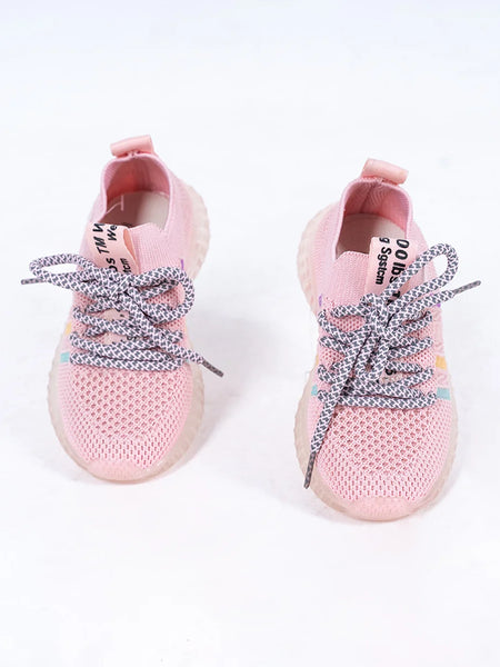 Kids' lightweight pink sports shoes for girls featuring breathable knit upper and colorful accents, Jaipur