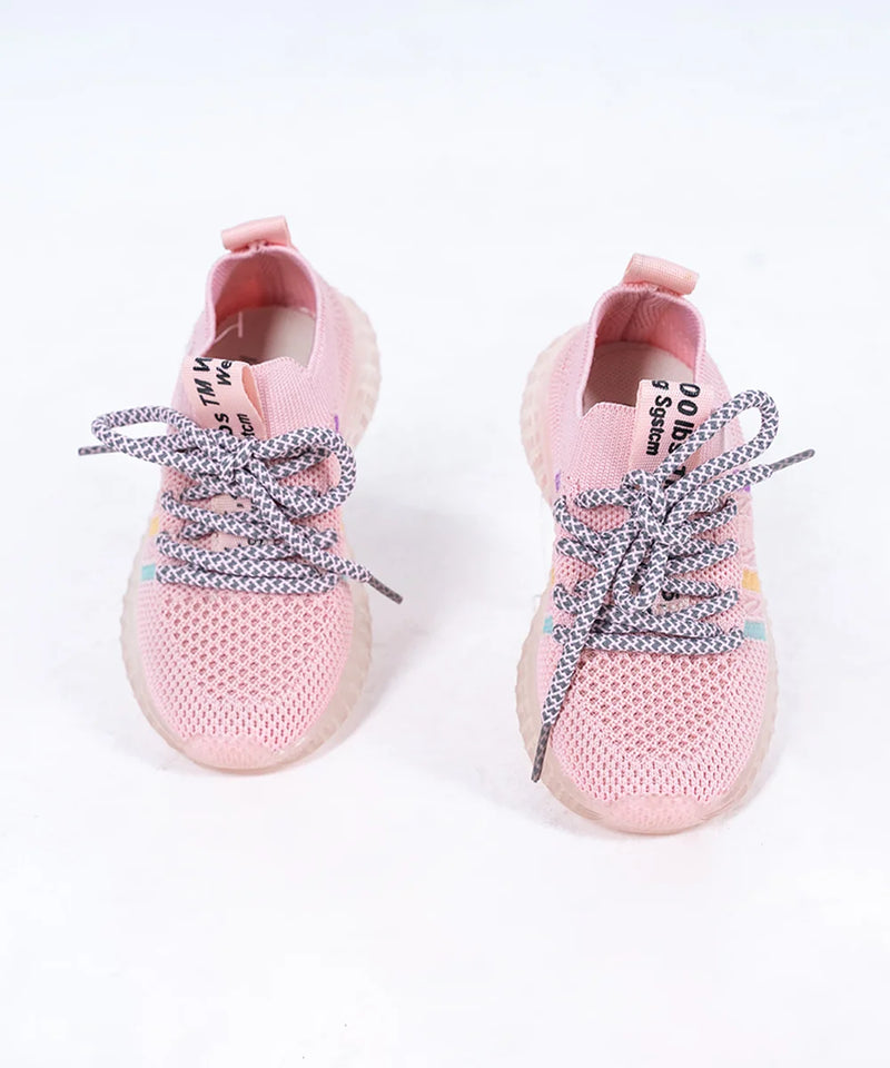 Kids' lightweight pink sports shoes for girls featuring breathable knit upper and colorful accents, Jaipur