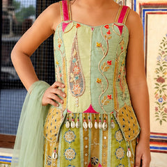 Girls wedding green sharara set