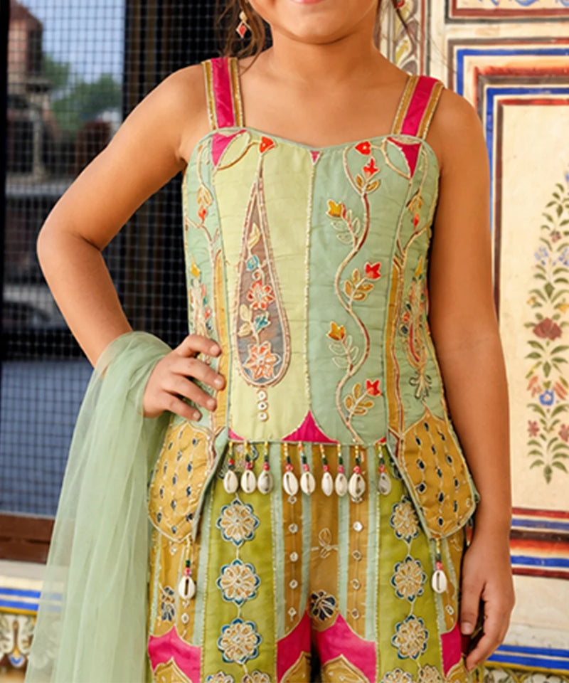 Girls wedding green sharara set