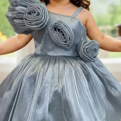 Devils N Angels Grey Floral Birthday Frock for Girls 9-12 Months | Jaipur