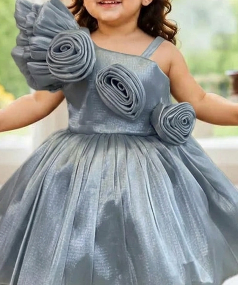Devils N Angels Grey Floral Birthday Frock for Girls 9-12 Months | Jaipur