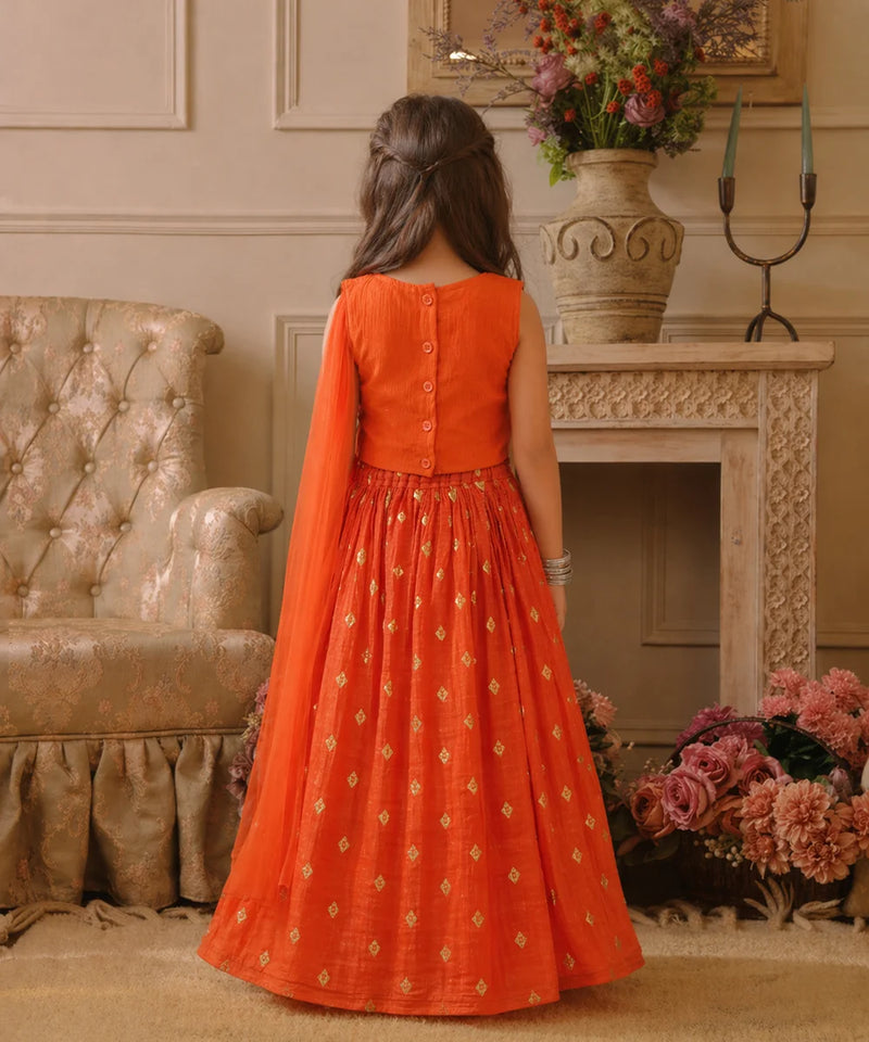 Orange Party Wear Girls Lehenga Choli | Kids Lehenga Jaipur