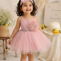 Devils N Angels Peach Shimmer Net Party Frock for Baby Girls 0–6 Months | Jaipur
