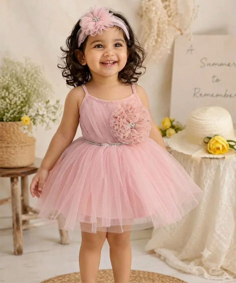 Devils N Angels Peach Shimmer Net Party Frock for Baby Girls 0–6 Months | Jaipur