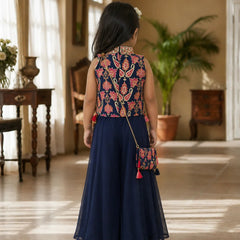 Navy Blue Zari Embroidered Sharara Set for Girls Wedding Wear