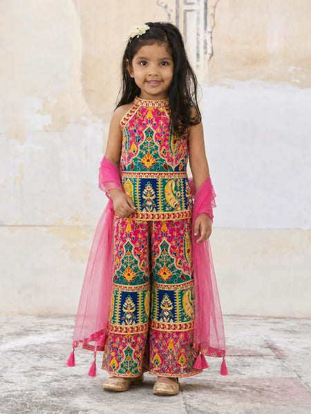 Girls multi color top pant set for wedding