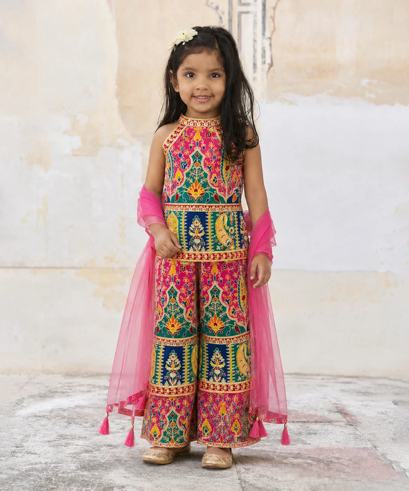 Girls multi color top pant set for wedding