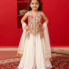 Devils N Angels white multi-color embroidered top and sharara set for girls aged 4-14 years in Jaipur   