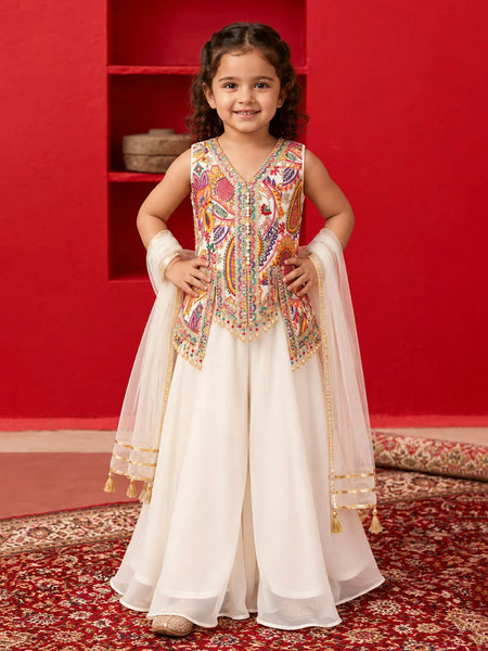 Devils N Angels white multi-color embroidered top and sharara set for girls aged 4-14 years in Jaipur   