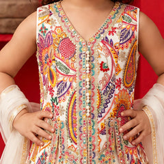 white multi-color embroidered top and sharara set for girls aged 4-14 years in Jaipur   