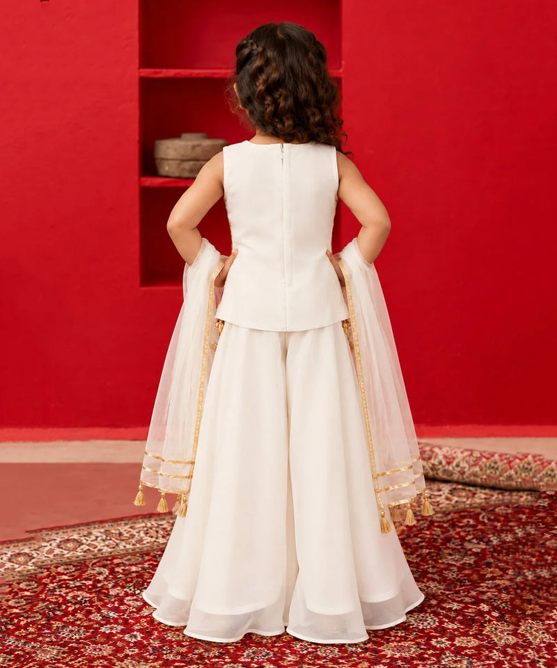 white multi-colour embroidered top and sharara set for girls aged 4-14 years 