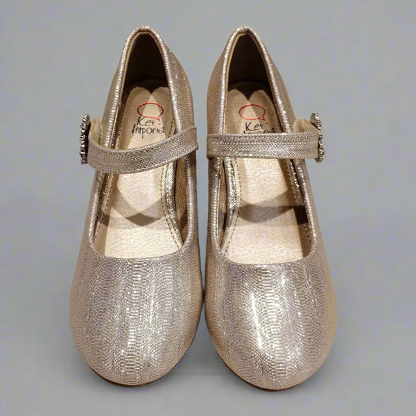 Kids' Sparkling Gold Party Flats for Girls with Jewel Strap – Jaipur