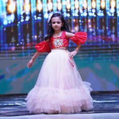 Hand embroidered net lehenga set for girls, readymade lehenga for kids in Jaipur