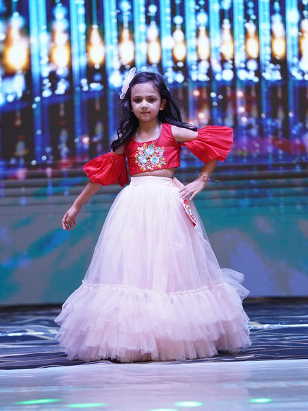Hand embroidered net lehenga set for girls, readymade lehenga for kids in Jaipur