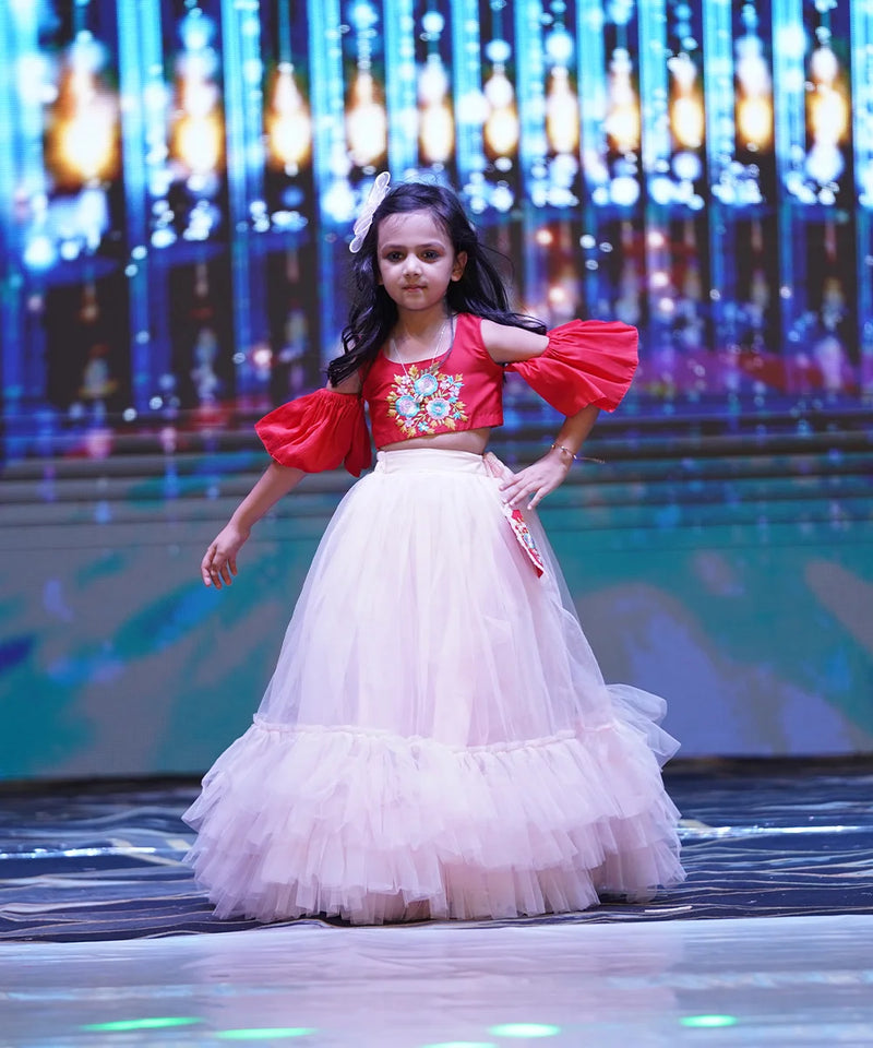 Hand embroidered net lehenga set for girls, readymade lehenga for kids in Jaipur