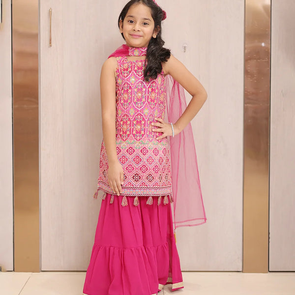 Designer rani pink sharara for kids in Jaipur, perfect for wedding celebrations