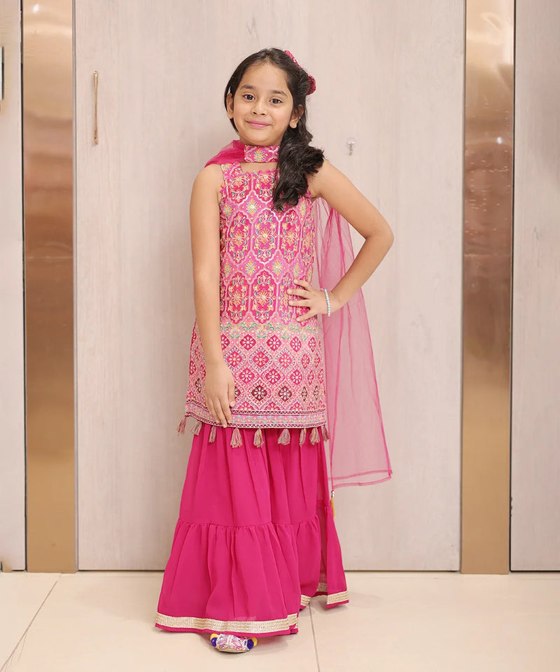 Designer rani pink sharara for kids in Jaipur, perfect for wedding celebrations