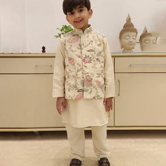 Hand-embroidered cream kurta pyjama for boys, Rakhi special Jaipur boutique