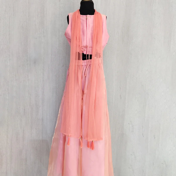 Peach Blossom Girls floral embroidery Sharara Set