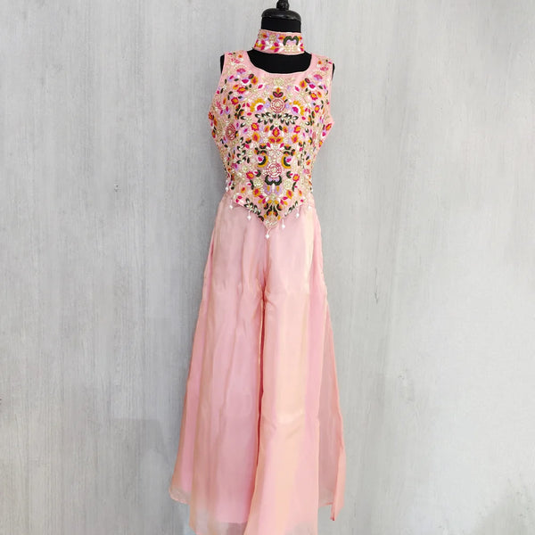 Peach Blossom Girls floral embroidery Sharara Set