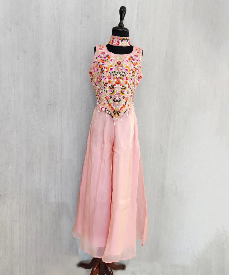 Peach Blossom Girls floral embroidery Sharara Set