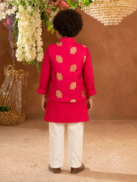 Red printed Jacket Kurta Pyjama Set