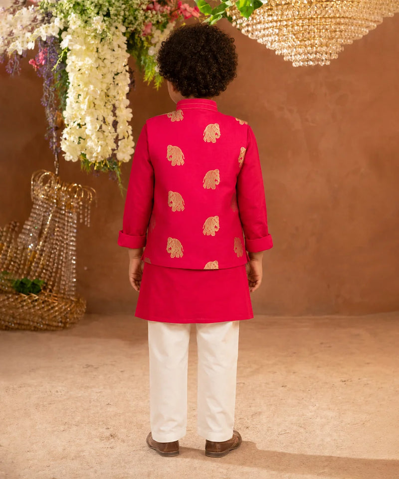 Red printed Jacket Kurta Pyjama Set