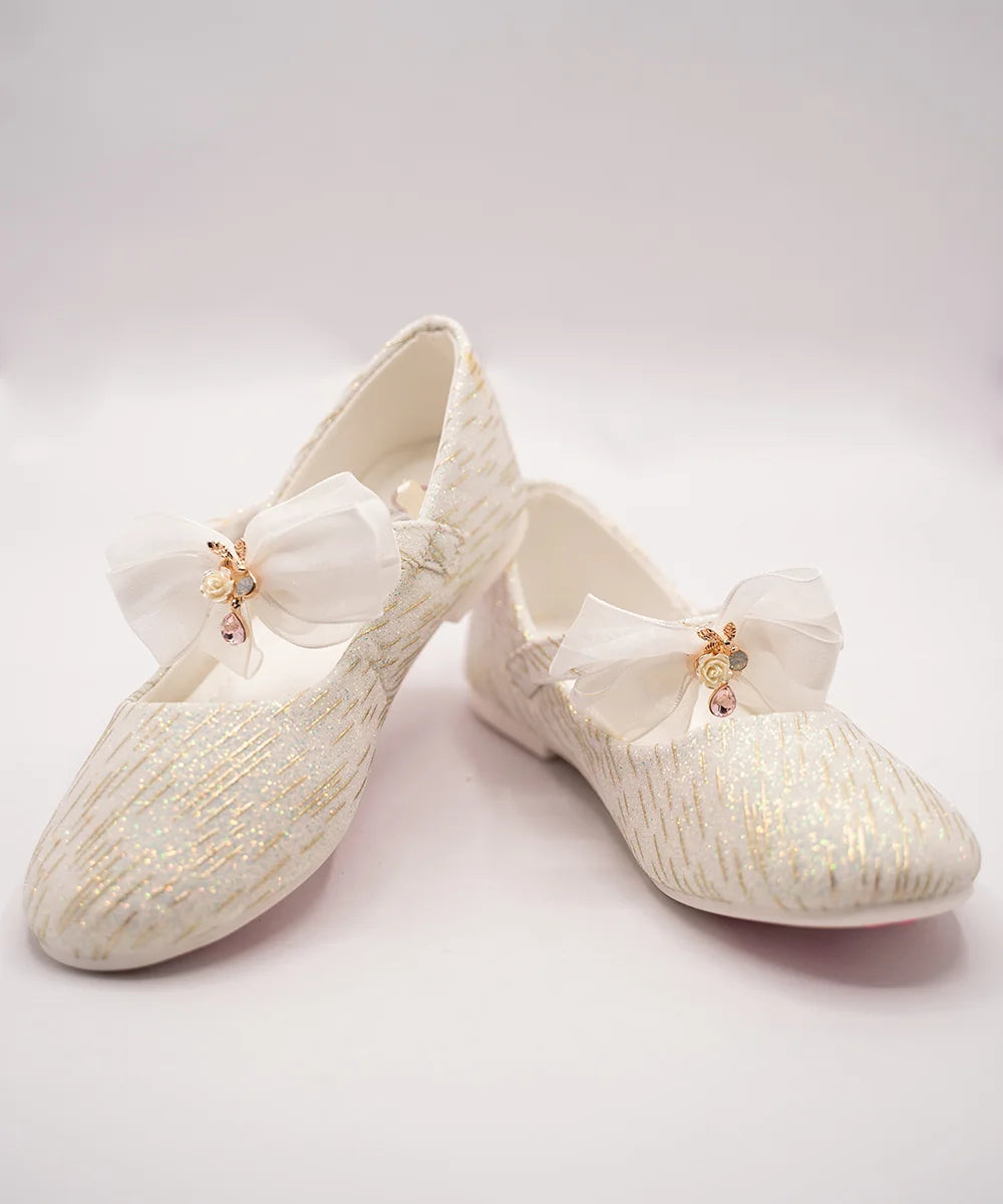 Baby Girls’ Sparkly Ivory Dress Shoes with Embellished Bow – Jaipur