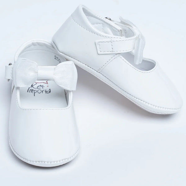 Infant girls’ white party shoes with elegant fabric bow, Jaipur