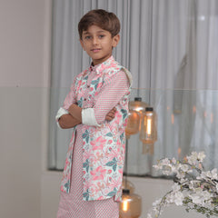 Floral print jacket kurta pyjama for toddler boys, Jaipur kids shop
