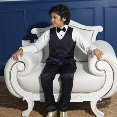 Boys navy velvet tuxedo set with waistcoat for events Jaipur fashion shop 
