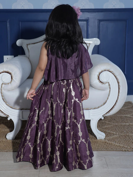 Jaipur designer girls' ethnic sharara set in purple with blend fabric and festive detailing