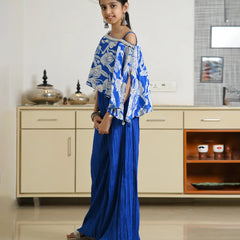Jaipur festive girls' blue palazzo suit with designer print top