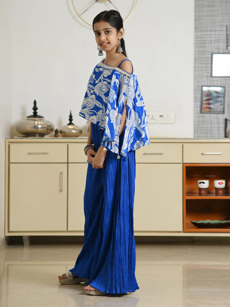 Jaipur festive girls' blue palazzo suit with designer print top
