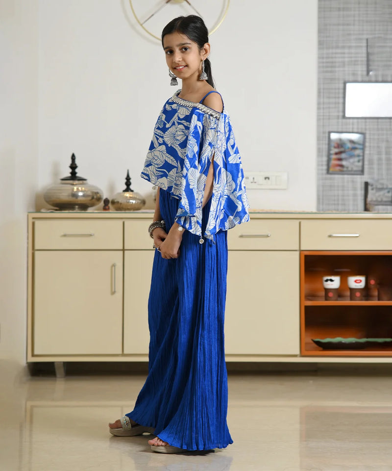 Jaipur festive girls' blue palazzo suit with designer print top