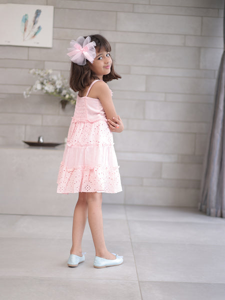 Cotton party wear frock for girls with hair accessory, best children’s wear near me Jaipur 