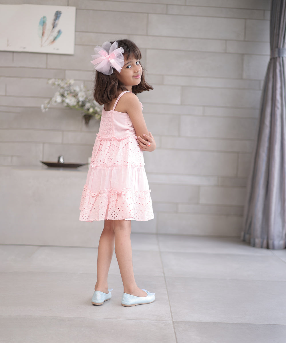 Cotton party wear frock for girls with hair accessory, best children’s wear near me Jaipur 