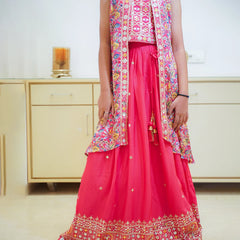 Jaipuri lehenga for girl, tomato color shrug set, perfect for baby girl wedding Jaipur
