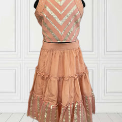 Readymade peach lehenga for kids in Jaipur with price, tiered skirt and dupatta for infants