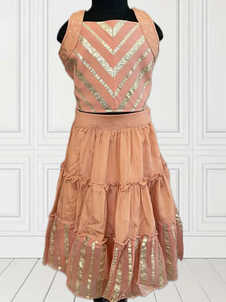 Readymade peach lehenga for kids in Jaipur with price, tiered skirt and dupatta for infants