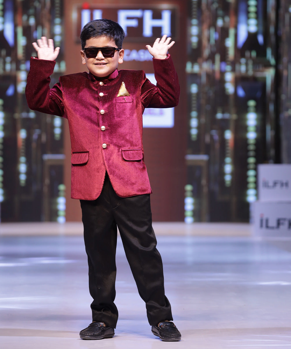 Maroon Party Wear Blazer For Boys Celebrity Style Maroon Jodhpuri