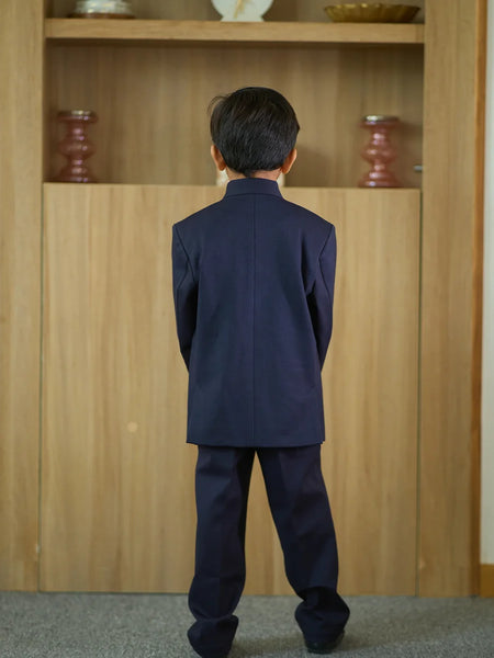 back view of navy blue jodhpuri suit for baby boys